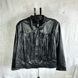 G by Giuliana Black Label Black Fringe Faux Leather Tiger Jacket 3X